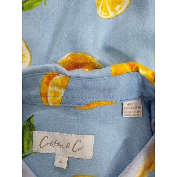 Orange Print Cotton Short Sleeve Button-Up Shirt Blue Background Boys Size 10. - Picture 3 of 7